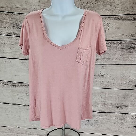 🐞Full Tilt Dusty Pink Short Sleeve Vneck Top Medium - Picture 1 of 11